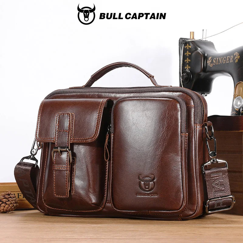 BULLCAPTAIN Neue Echtleder Herren Umhängetasche Männliche Aktentasche Kuriertasche Lässige Business-Aktentasche Stil Herren Schultertasche