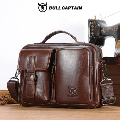 BULLCAPTAIN Neue Echtleder Herren Umhängetasche Männliche Aktentasche Kuriertasche Lässige Business-Aktentasche Stil Herren Schultertasche