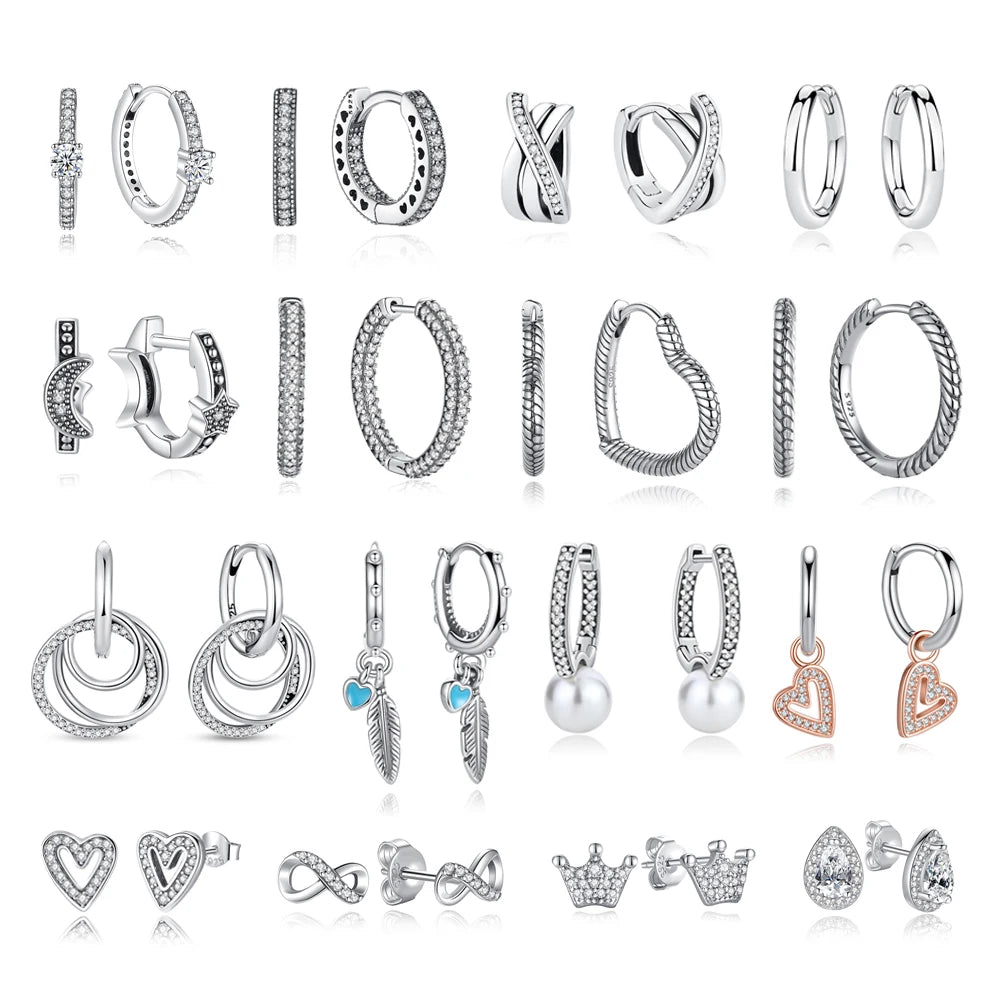 Original 925 Sterling Silber Ohrringe 2025 Stecker Creolen Kristall Ohrringe für Damen Roségold Krone Herz Unendlichkeit Biene Ohrring Schmuck