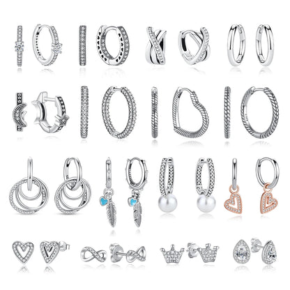 Original 925 Sterling Silber Ohrringe 2025 Stecker Creolen Kristall Ohrringe für Damen Roségold Krone Herz Unendlichkeit Biene Ohrring Schmuck