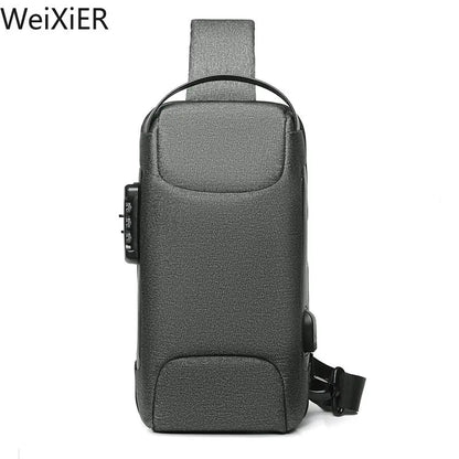 Carbon Fiber Anti-Theft USB Crossbody Bag – Waterproof Sling Chest Pack