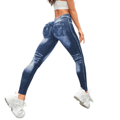 Blue jeans worn by a person on a white background