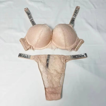 Neue V Damen Sexy BH und Höschen Set Bequemer Push-up Shapewear Verstellbarer Gepolsterter geraffter Spitzen Dessous Set