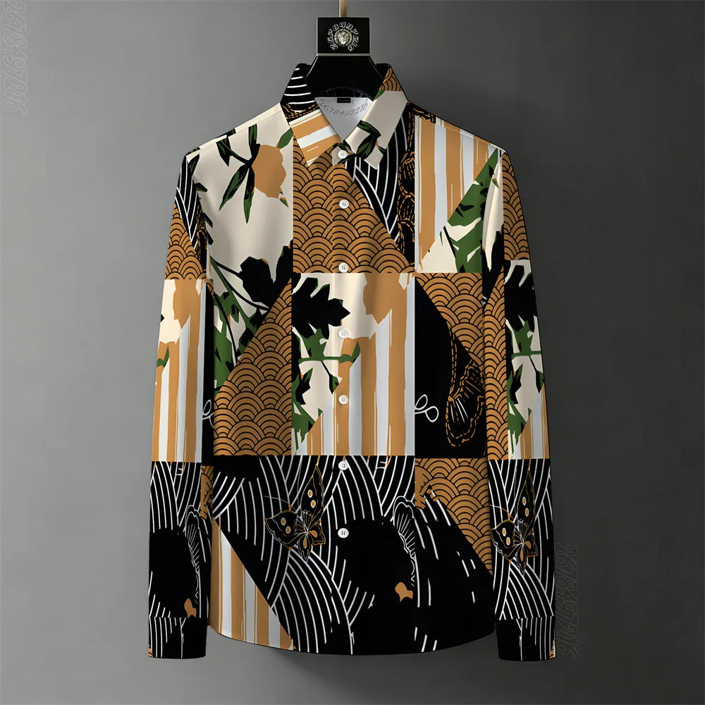 Men's Retro Baroque Print Business Casual Shirt