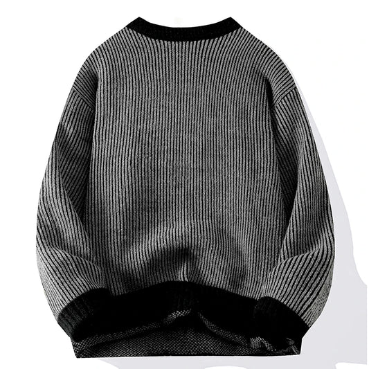Mens Winter Crew Neck Sweater Loose Long Sleeve Solid Color