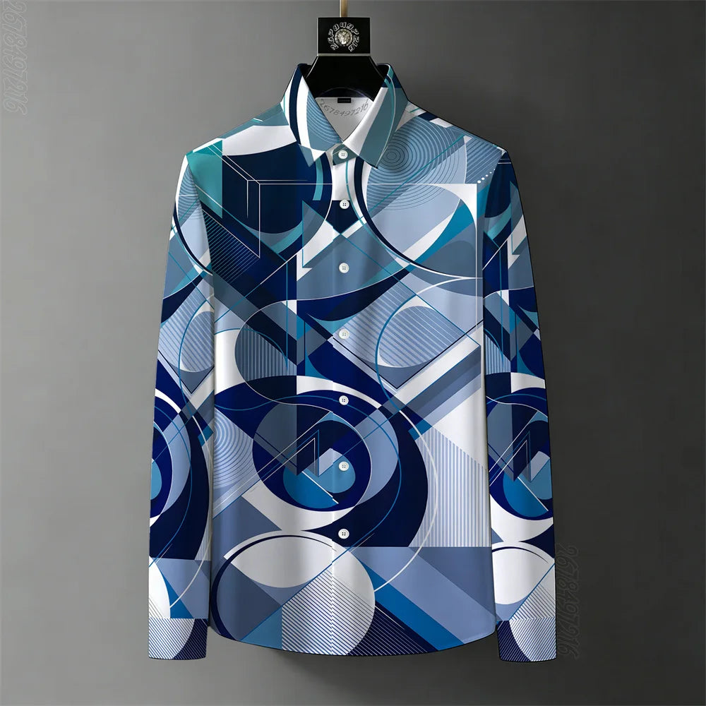 Men's Abstract Color-Block Stripe Print Shirt