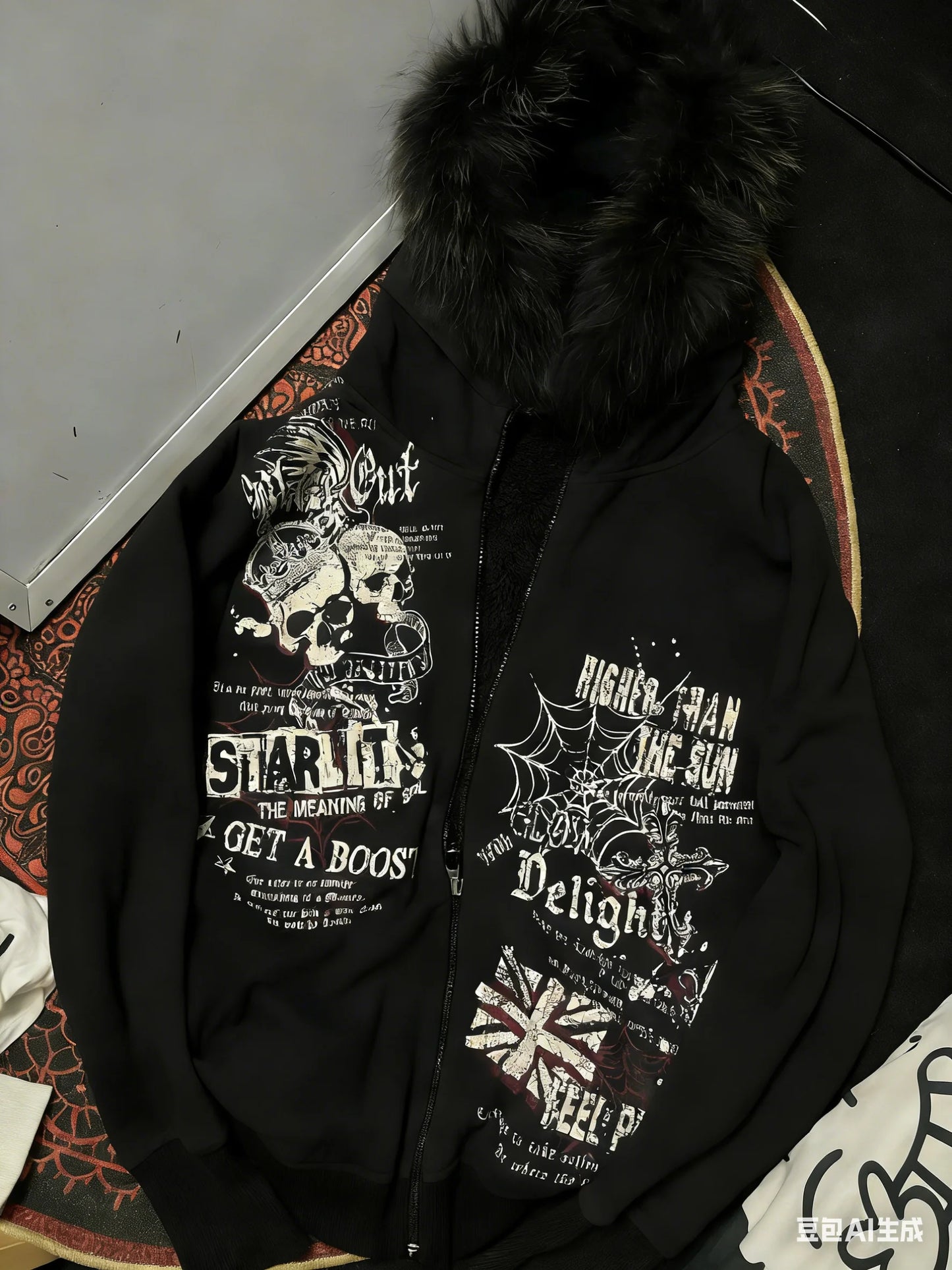White Fur collar sweater Dalian Hood Zipper Sweatshirt Zipper Casual