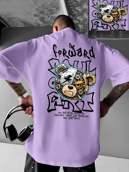 Europäisches und amerikanisches Herren-T-Shirt mit mechanischem Bären-Buchstabenprint, bequem und atmungsaktiv, Rundhals, Outdoor-Street-Top für den Sommer