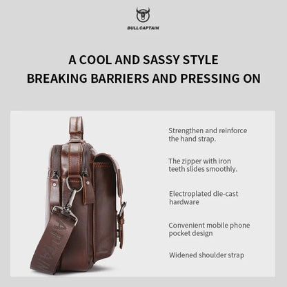 BULLCAPTAIN Neue Echtleder Herren Umhängetasche Männliche Aktentasche Kuriertasche Lässige Business-Aktentasche Stil Herren Schultertasche