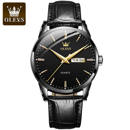 Black watch with gold accents and OLEVS branding on a white background
