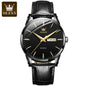 Black watch with gold accents and OLEVS branding on a white background
