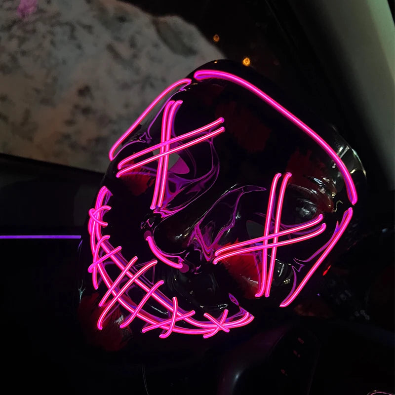 Drahtlose Neon-LED-Reinigungsmaske, im Dunkeln leuchtende Cosplay-Horrormaske, Halloween-Maskerade-Partymasken, leuchtende, lustige Verkleidung