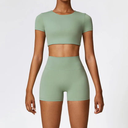 2PCS Yoga Set Women Gym Clothing Fitness Workout Set Sportswear Female Long Sleeve Crop Top High Waist Leggings Sports Suits
