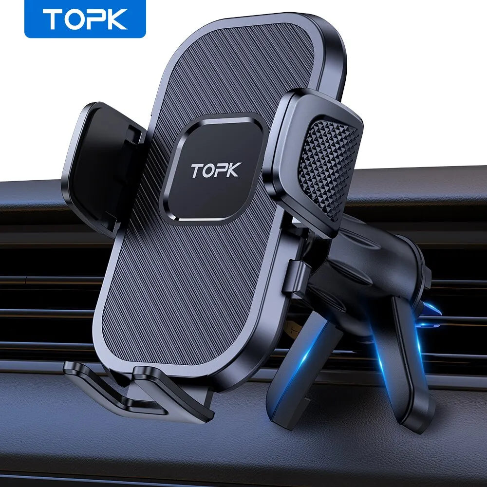 Topk car phone holder on a car dashboard with clear background