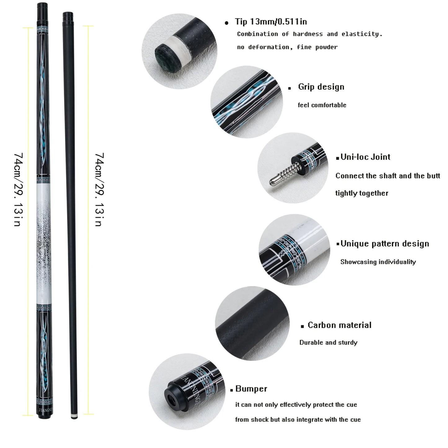 5-PC Carbon Pool Cue Bag Set – 148cm 13mm 20oz
