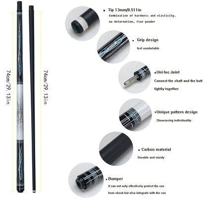 5-PC Carbon Pool Cue Bag Set – 148cm 13mm 20oz