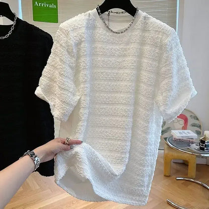 Textur T-Shirt Herren Sommer Schön Kurzarm Locker Abnehmend Lässiger Schaumgaze Street Casual Rundhals-Oberteil