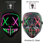 Drahtlose Neon-LED-Reinigungsmaske, im Dunkeln leuchtende Cosplay-Horrormaske, Halloween-Maskerade-Partymasken, leuchtende, lustige Verkleidung
