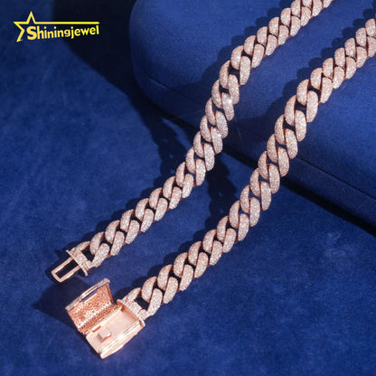 ON SALE 14mm Mosaic Setting Cuban Link Chain Moissanite Cuban Bracelet Necklace Custom Hip Hop Diamond Cuban Links