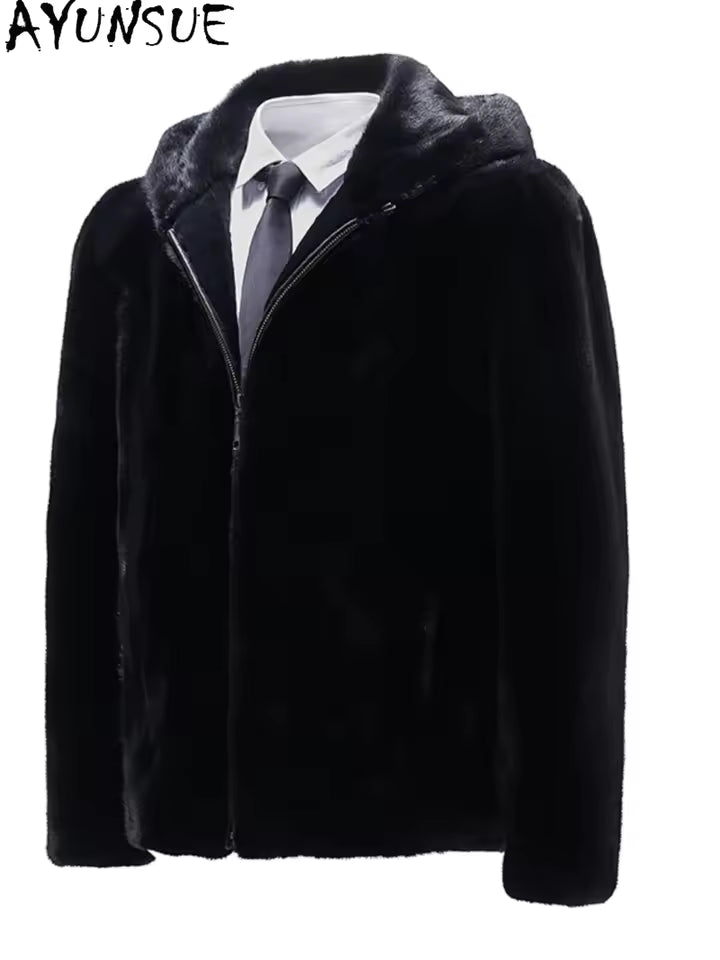 Men's Natural Mink Real Fur Coat – Luxury Winter Hoodie