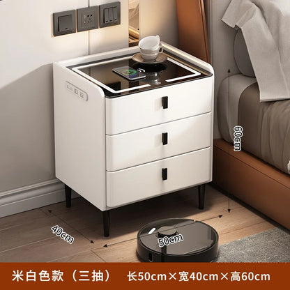 Smart Bedside Table Simple Modern Multifunctional Wireless Charging Solid Wood Audio Fingerprint Lock Bedroom Storage Cabinet