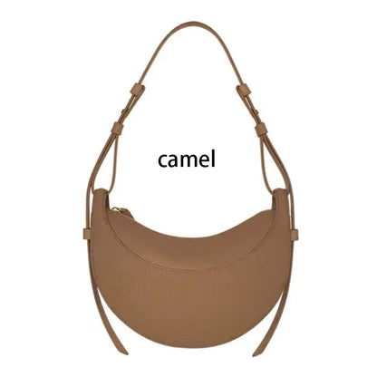 2025 French fashion genuine leather women's shoulder bag, crescent bag, niche design zipper closure shoulder crossbody bag