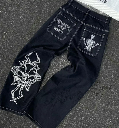 American Y2K 2025 New Baggy Wide Leg Black Jeans Overszied Women Street Casual Joker Denim Pants Couple Jeans Vintage Streetwear