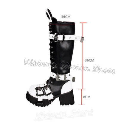 Luxury Knee High Platform Boots Rabbit Shape Chunky Heels