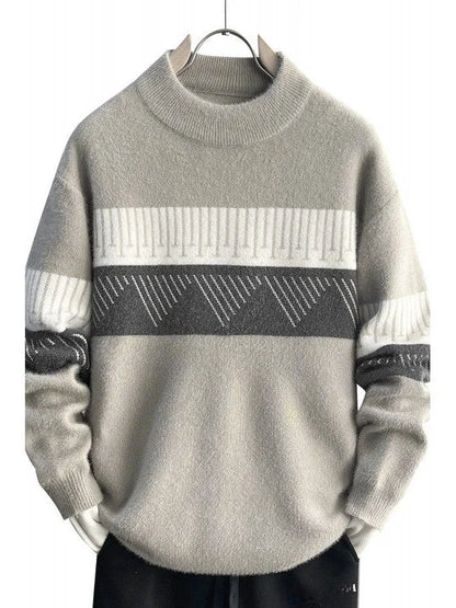 Herren Strickpullover mit geometrischem Muster, Stehkragen, warm, atmungsaktiv, lässig, als Innenbekleidung, gestreiftes Top, modisch