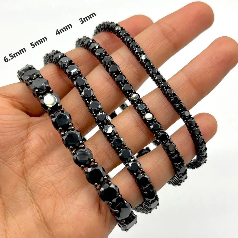 KNOBSPIN 3mm 4mm Black Moissanite Tennis Bracelet Full Diamond GRA 925 Sterling Silver Plated 18k Hiphop Bracelets for Women Man