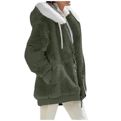 Herbst-Winter-Mode Damenmantel Neu Lässig Kapuzenreißverschluss Damenbekleidung Kaschmir Damen-Fleecejacke Einfarbige Damenmäntel