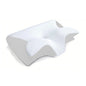 Cushion with white textured surface and gray base on a white background