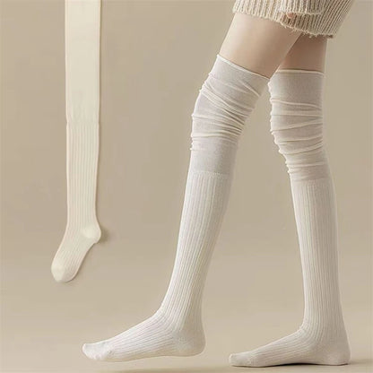 Knee High Socks for Women | Thin Long Stacked Socks Solid Colour Patchwork High Elasticity Stockings (1/3/5 Pairs)