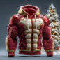 Men's Casual Sports Hoodie Fleece Lined Chest Muscle Print Long Sleeve Loose Fit Polyester Fiber Digital Print Hooded Sweatshirt