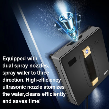 Ultrasonic cleaner with dual spray nozzles and text describing its features.