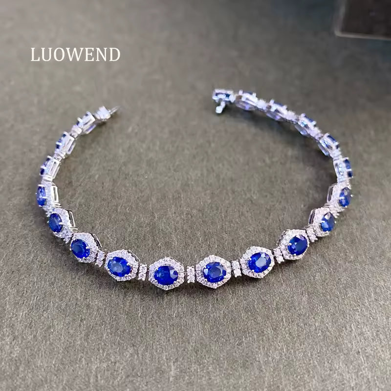 18K White Gold Natural Diamond & Sapphire Bracelet