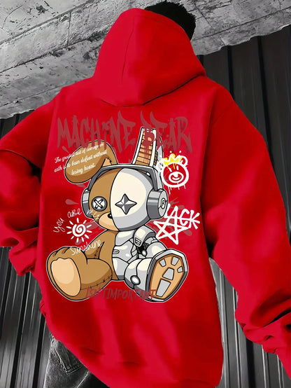 2025 Men's Fashion Autumn Bear Printed Soft and Comfortable Hoodie Machine Washable Outdoor Urban Versatile Top