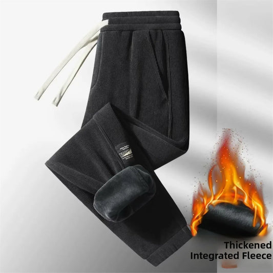 Men's Corduroy Sweatpants Winter Velvet Workwear Trousers