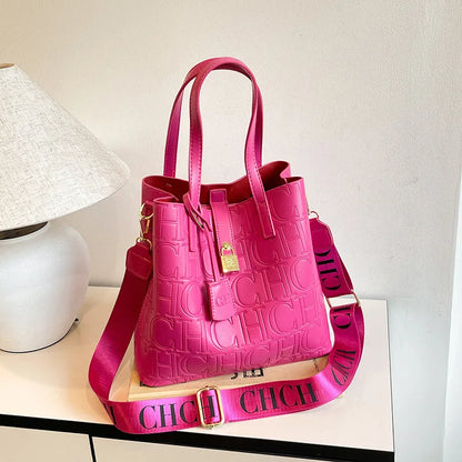 2025 New Large-capacity Bucket Bag, Winter Fashion Letter Printing Temperament Versatile Messenger Bag
