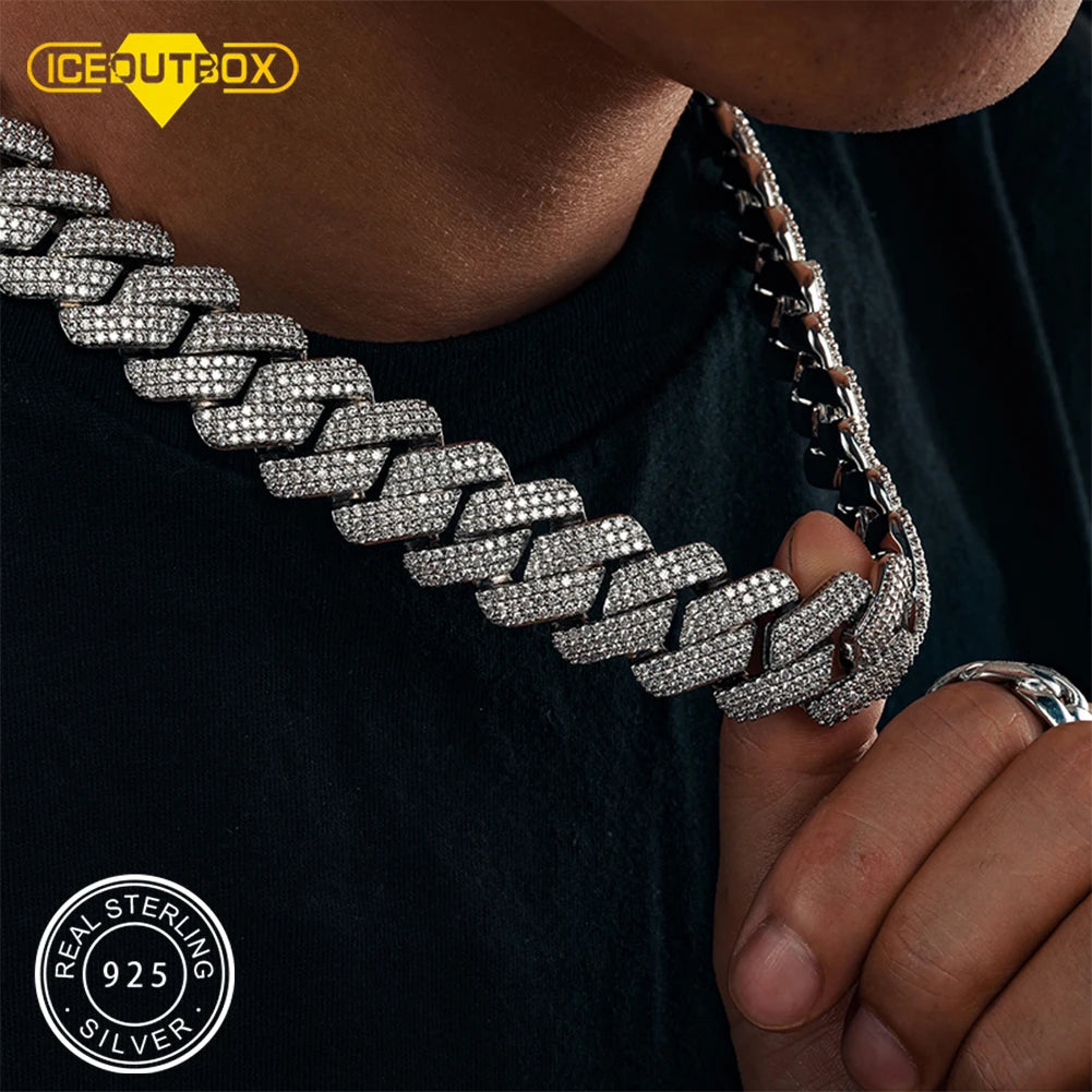 925 Sterling Silver 20mm 3 Row Cubic Zircon Men Cuban Chain Iced Out High Quality Hip Hop Jewelry Gift Dropshipping