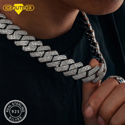 925 Sterling Silver 20mm 3 Row Cubic Zircon Men Cuban Chain Iced Out High Quality Hip Hop Jewelry Gift Dropshipping