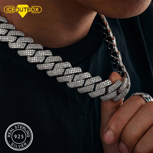 925 Sterling Silver 20mm 3 Row Cubic Zircon Men Cuban Chain Iced Out High Quality Hip Hop Jewelry Gift Dropshipping