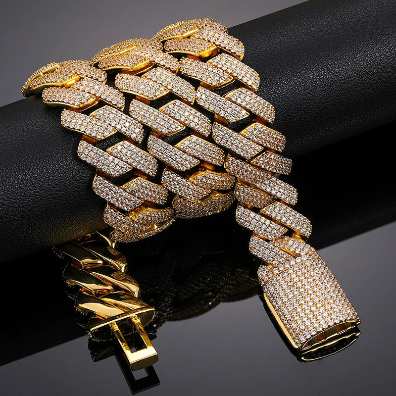 925 Sterling Silver 20mm 3 Row Cubic Zircon Men Cuban Chain Iced Out High Quality Hip Hop Jewelry Gift Dropshipping