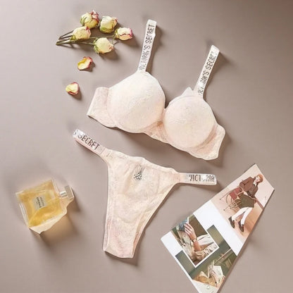 Neue V Damen Sexy BH und Höschen Set Bequemer Push-up Shapewear Verstellbarer Gepolsterter geraffter Spitzen Dessous Set