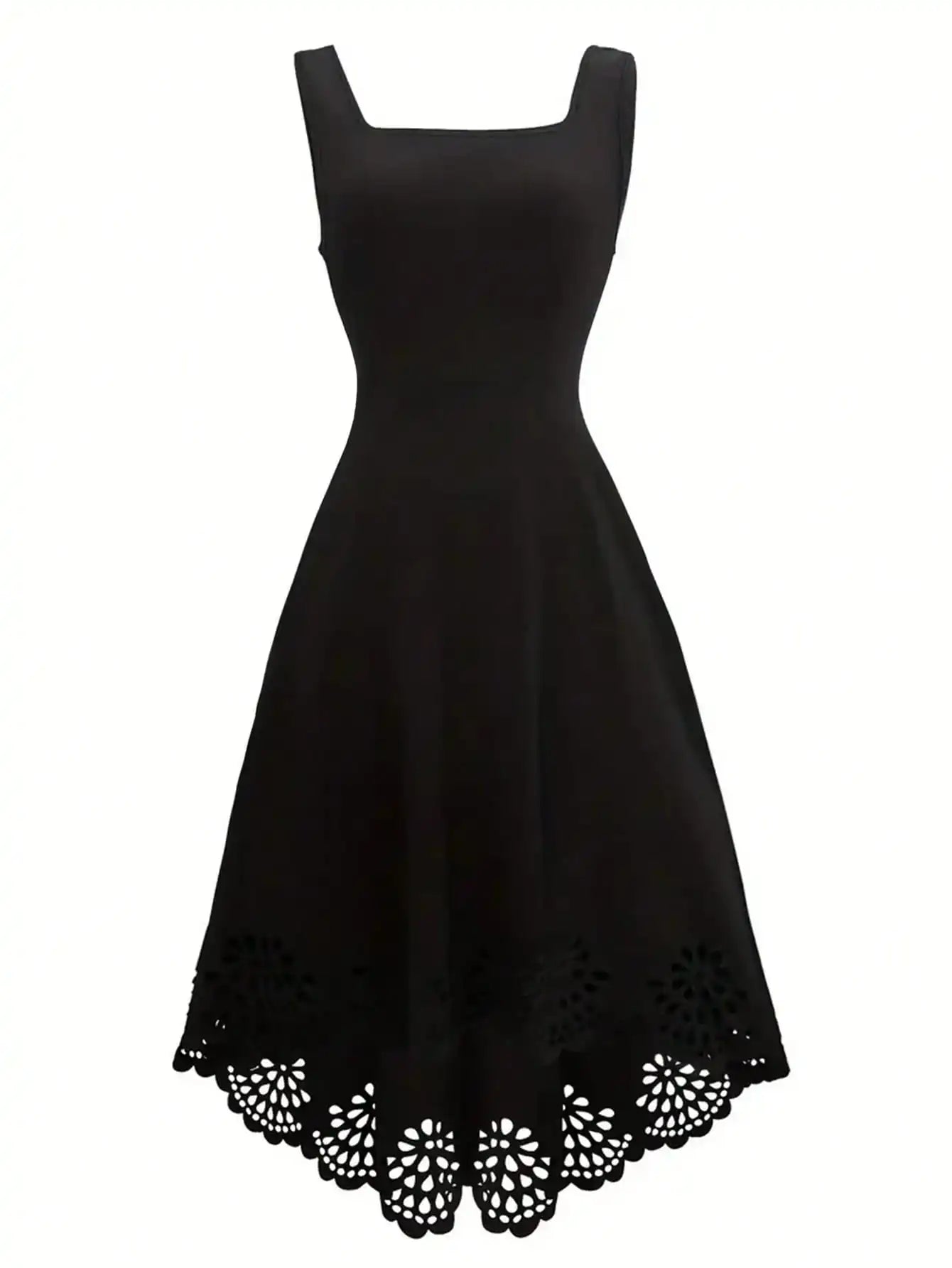Women's Sleeveless Laser Cut Lace Hem Casual Dress