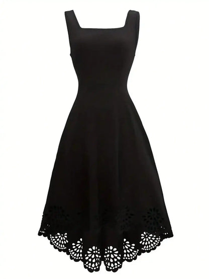 Women's Sleeveless Laser Cut Lace Hem Casual Dress