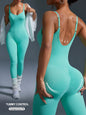 Einteiliger nahtloser Sport-Yoga-Jumpsuit, sexy rückenfreier Bodycon-Trainingsanzug für Damen, Outfit, Fitnessstudio-Set, Sportbekleidung, Trainingsanzug