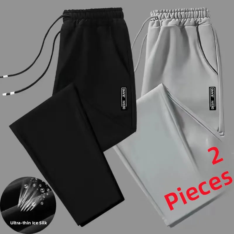 Cheap Thin Ice Silk Work Pants for Men Summer Wear Resistant Low Waist Straight Leg Casual Trousers for Office And Constructi...