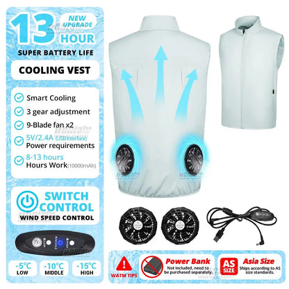 Wearable Cooling Fan Vest Air-Conditioned 13Hr
