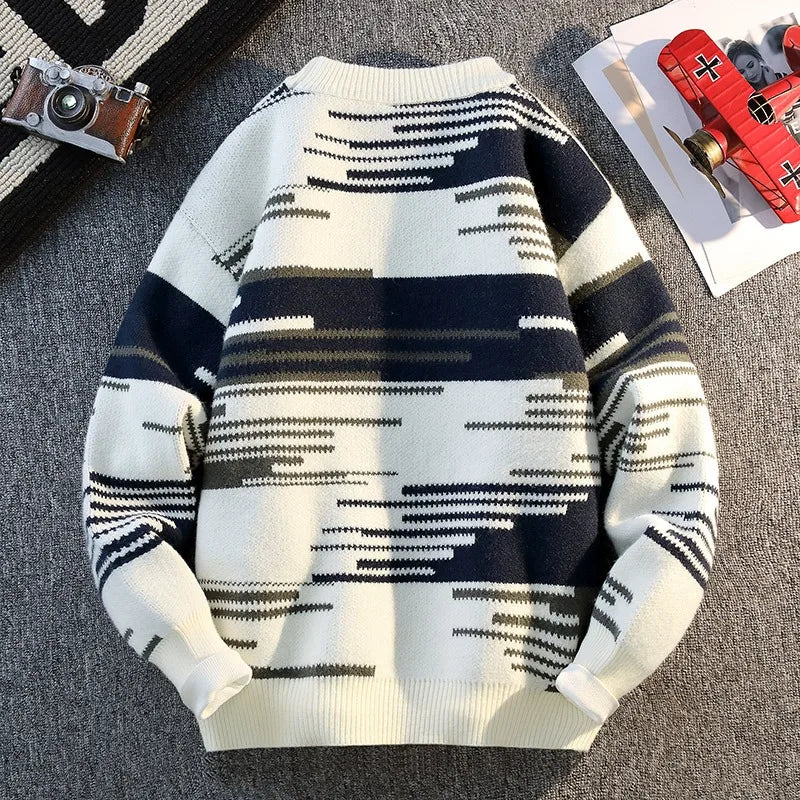Men's Autumn and Winter Sweater Sweater Round Neck Long Sleeve Thread Contrasting Color Bottoming Shirt Top